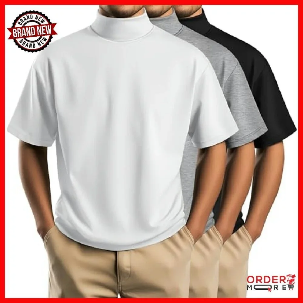 Men's Big Tall Turtleneck Shirt 3 Pack Cotton Mock Neck Undershirt